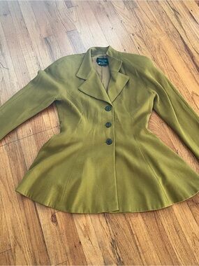 Vintage Olive Green Peplum Blazer Jacket